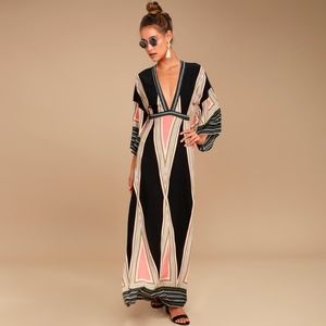 Lulu's Montecito Black Print Maxi Dress